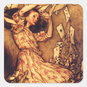 Vintage-Alice-im-Wunderland-Kartenspiel Quadratischer Aufkleber