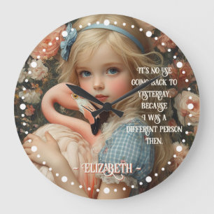 Vintage Alice im Wunderland mit rosa Flamingo Große Wanduhr