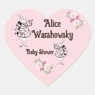 Vintage Alice im Wunderland Pink Girl Babydusche Herz-Aufkleber