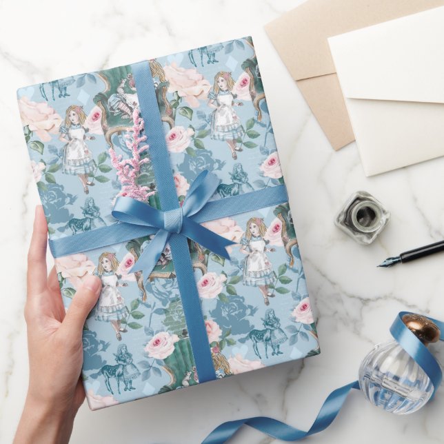 Vintage Alice im Wunderland Rosendekoupage Geschenkpapier (Schenken)