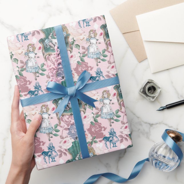 Vintage Alice im Wunderland Rosendekoupage Geschenkpapier (Schenken)