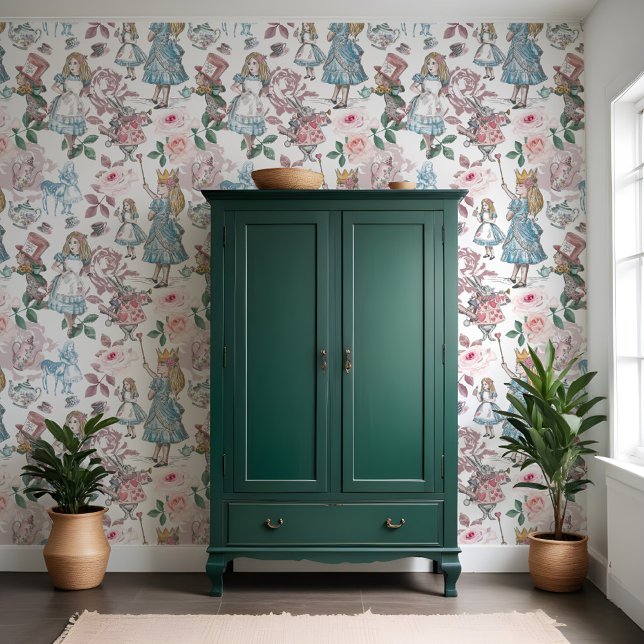 Vintage Alice im Wunderland Rosendekoupage Tapete (Vintage Alice In Wonderland Pink Roses Decoupage Wallpaper)