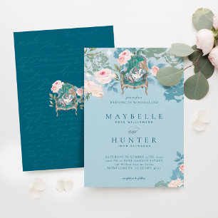 Vintage Alice im Wunderland Rosenhochzeit Einladung