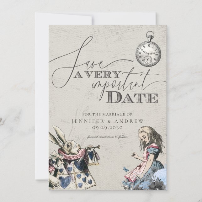 Vintage Alice im Wunderland Save the Date (Vorderseite)