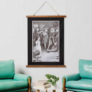 Vintage Alice im Wunderland Schwarz Weiß Fine Art  Wandteppich Mit Holzrahmen