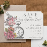 Vintage Alice im Wunderland Sehr wichtiges Datum Save The Date<br><div class="desc">Lassen Sie Ihren Gast Ihre Kalender für Ihr sehr wichtiges Datum markieren, mit unserer wunderschön gestalteten Vintagen Hochzeit zum Thema Alice im Wunderland sparen Sie das Datum. Ideal für eine Hochzeit zum Thema Alice im Wunderland. Wir haben die ikonische Alice im Wunderland mit Vintagen, weißen Kaninchenbildern sorgfältig durch Handskizzen restauriert...</div>