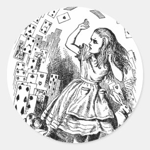 Vintage-Alice-im-Wunderland, Spielkarten fliegen Runder Aufkleber