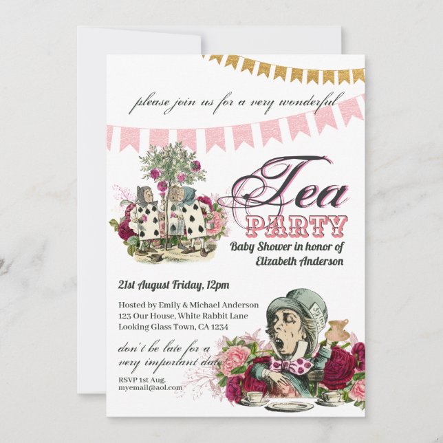 Vintage Alice im Wunderland Tee Party Benutzerdefi Einladung (Vorderseite)