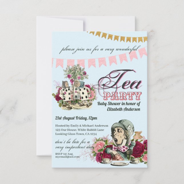 Vintage Alice im Wunderland Tee Party Benutzerdefi Einladung (Vorderseite)
