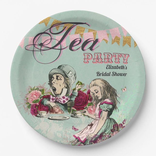 Vintage Alice im Wunderland Tee Party Benutzerdefi Pappteller (Vorderseite)