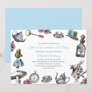Vintage-Alice-im-Wunderland-Teeparty Einladung