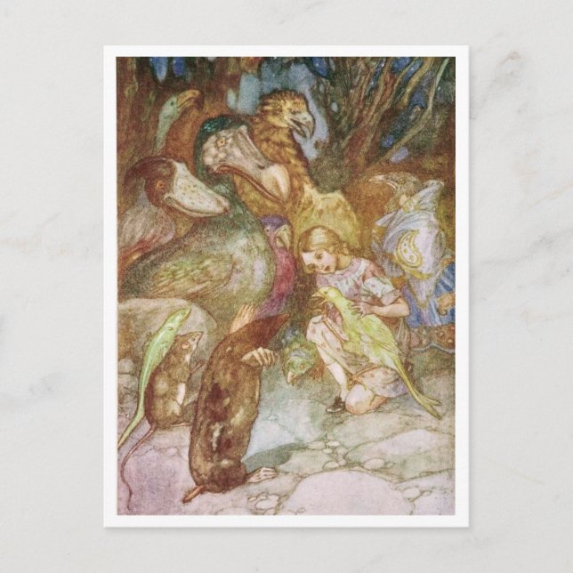 Vintage Alice im Wunderland Tierfreunde Postkarte (Vorderseite)