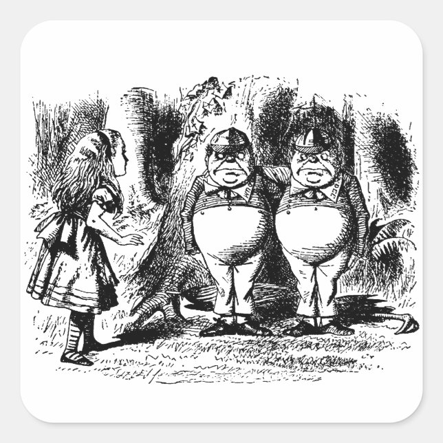 Vintage Alice im Wunderland, Tweedledum Tweedledee Quadratischer Aufkleber (Vorderseite)