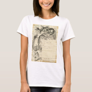 Vintage Alice im Wunderland und Katze über Baum T-Shirt
