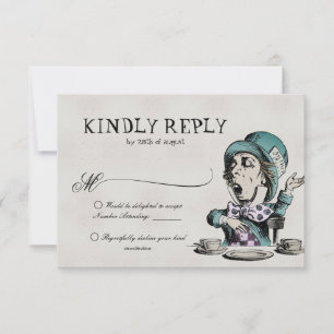 Vintage Alice im Wunderland verrückte Hatter Hochz RSVP Karte