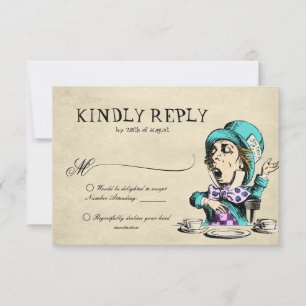 Vintage Alice im Wunderland verrückte Hutter Hochz RSVP Karte