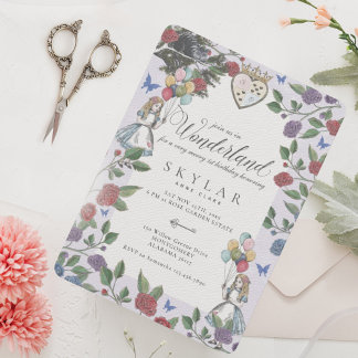 Vintage Alice im Wunderland Wasserfarbe Geburtstag Einladung