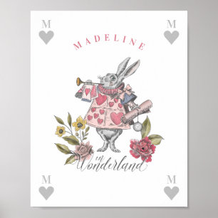 Vintage Alice im Wunderland Weiße Kaninchen-Blum Poster