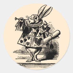 Vintage-Alice-im-Wunderland-Weißer-Hase-als-Herold Runder Aufkleber