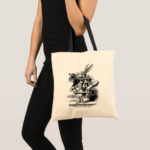 Vintage-Alice-im-Wunderland-Weißer-Hase-als-Herold Tragetasche