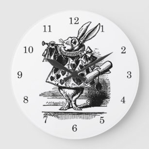 Vintage Alice im Wunderland Weißes Kaninchen als H Große Wanduhr