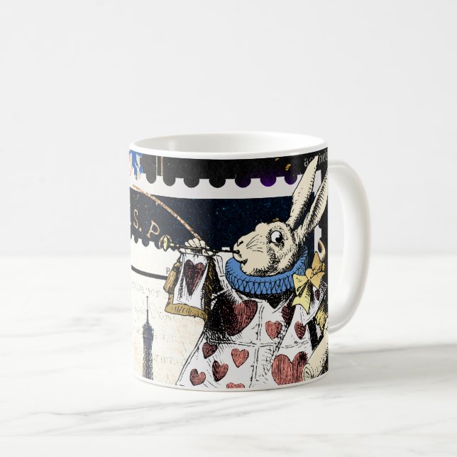 Vintage Alice im Wunderland Weißes Kaninchen Kaffeetasse (VorderseiteRechts)