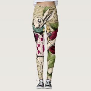 Vintage Alice im Wunderland Weißes Kaninchen Leggings