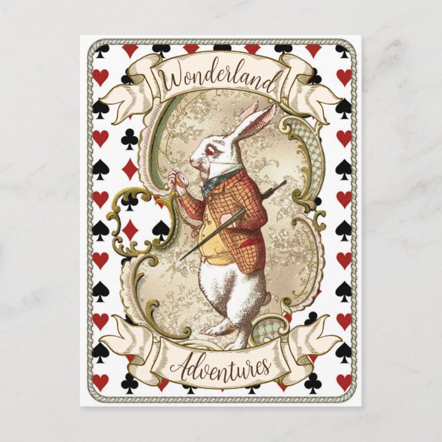 Vintage Alice im Wunderland Weißes Kaninchen Postk Postkarte (Vorderseite)