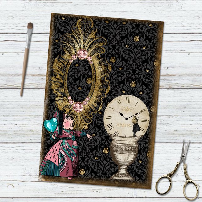 Vintage Alice im Wunderland Whimsisches Uhrwerk Seidenpapier (Von Creator hochgeladen)