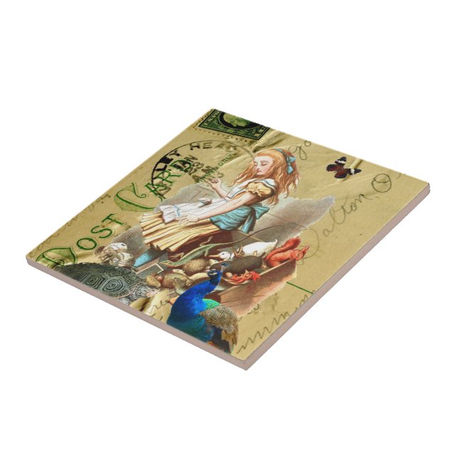 Vintage Alice im Wunderlandcollage Fliese (Seite)