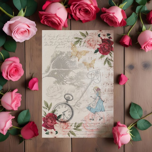 Vintage Alice in Wonderland Leimschnitt Seidenpapier (Vintage Alice In Wonderland Collage Decoupage Tissue Paper)