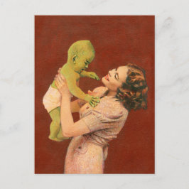 Vintage Alien Baby und Mutter Postkarte