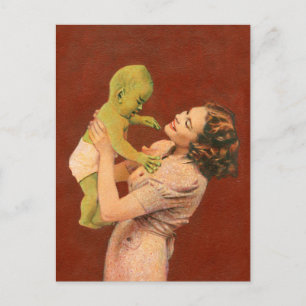 Vintage-Alien-Baby-und-Mutter-Postkarte Postkarte