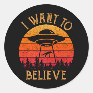 Vintage Alien UFO Hunter Wollte ich zu glauben Ret Runder Aufkleber