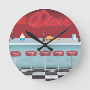 Vintage All American Diner Runde Wanduhr