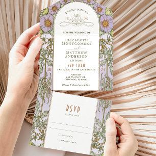 Vintage All-in-One-Hochzeitseinladung von Mucha All In One Einladung