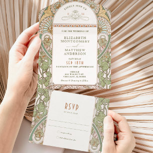 Vintage All-in-One-Hochzeitseinladung von Mucha All In One Einladung
