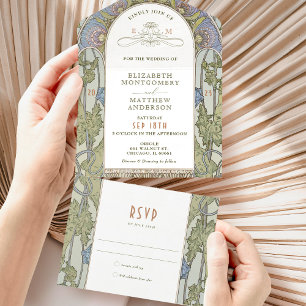 Vintage All-in-One-Hochzeitseinladung von Mucha All In One Einladung