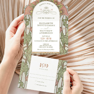 Vintage All-in-One-Hochzeitseinladung von Mucha All In One Einladung