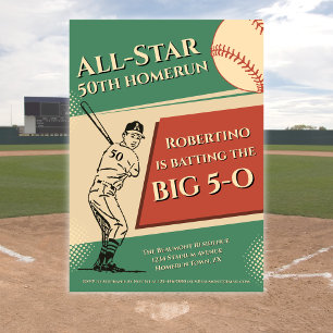 Vintage All Star Baseball Männer 50. Geburtstag Einladung