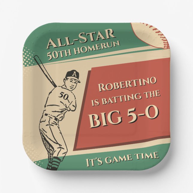 Vintage All Star Baseball Männer 50. Geburtstag Pappteller (Vorderseite)