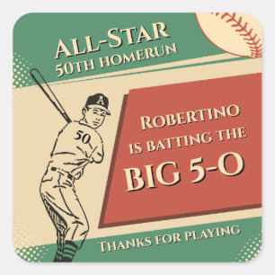 Vintage All Star Baseball Männer 50. Geburtstag Quadratischer Aufkleber