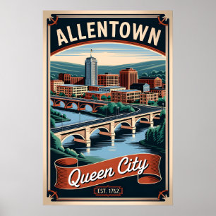 Vintage Allentown Pennsylvania Queen City Retro  Poster