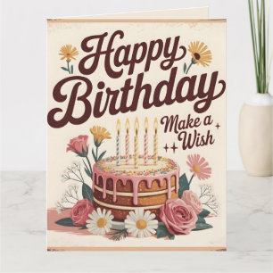 Vintage "Alles Gute zum Geburtstag - Ein Wunsch" B Karte