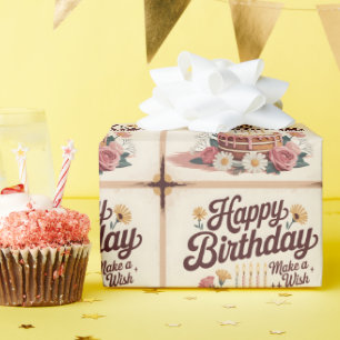 Vintage "Alles Gute zum Geburtstag - Mache einen W Geschenkpapier