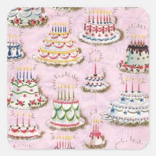 Vintage alles- Gute zum Geburtstagkuchen Quadratischer Aufkleber