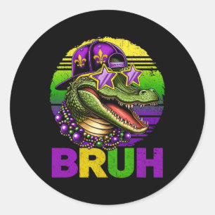 Vintage Alligator Bruh Mardi Gras Shirts Männer Te Runder Aufkleber