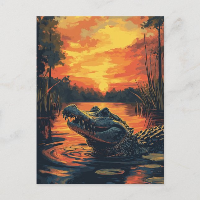 Vintage Alligator Reptilien Florida Abendsonne Postkarte (Vorderseite)