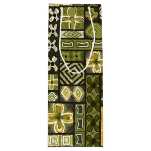 Vintage Aloha-Geschenktasche   Pua Green Geschenktüte Für Weinflaschen