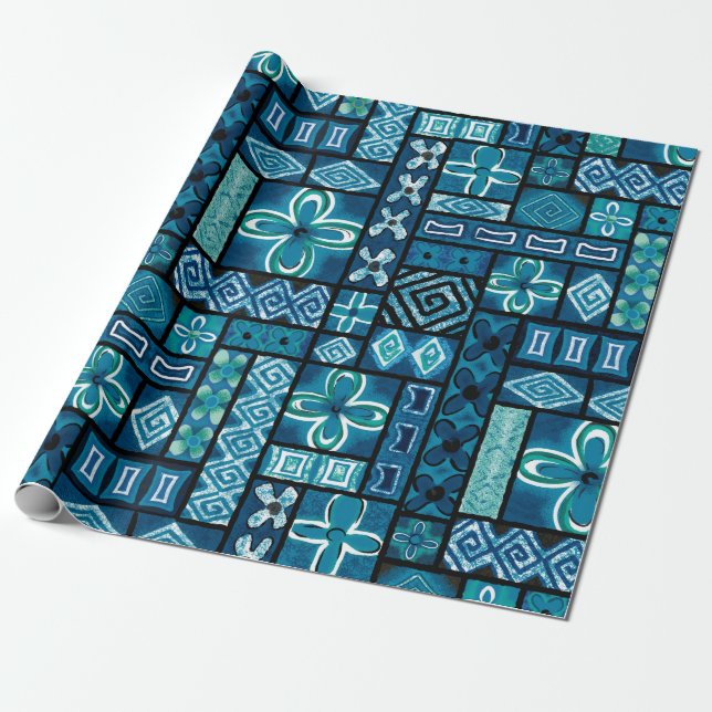 Vintage Aloha Gift Wrap | Pua Blue Geschenkpapier (Ungerollt)
